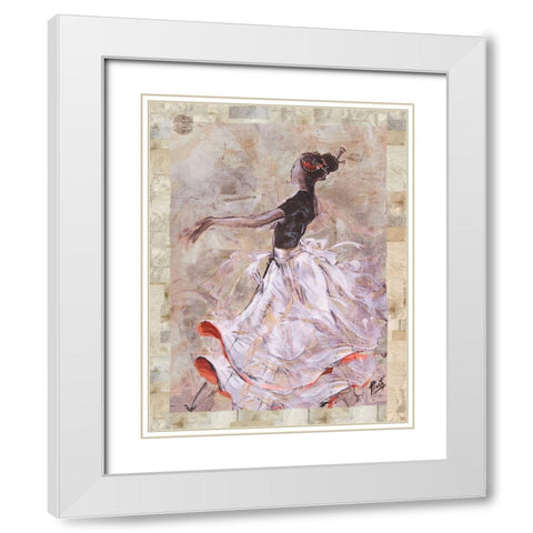 Dancer On Linen Red Trim White Modern Wood Framed Art Print with Double Matting by Wiley, Marta