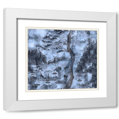Chinese Landscape Blue White Modern Wood Framed Art Print with Double Matting by Wiley, Marta