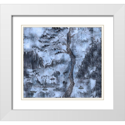 Chinese Landscape Blue White Modern Wood Framed Art Print with Double Matting by Wiley, Marta