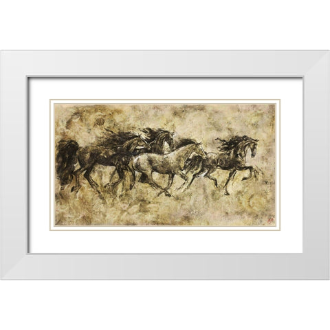 Horses Running I White Modern Wood Framed Art Print with Double Matting by Wiley, Marta