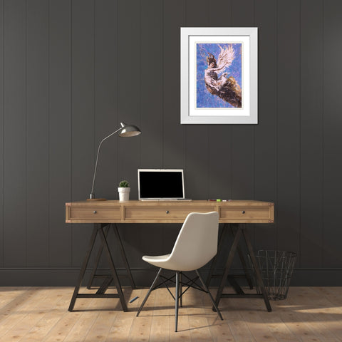 Blue Angel Falling I White Modern Wood Framed Art Print with Double Matting by Wiley, Marta