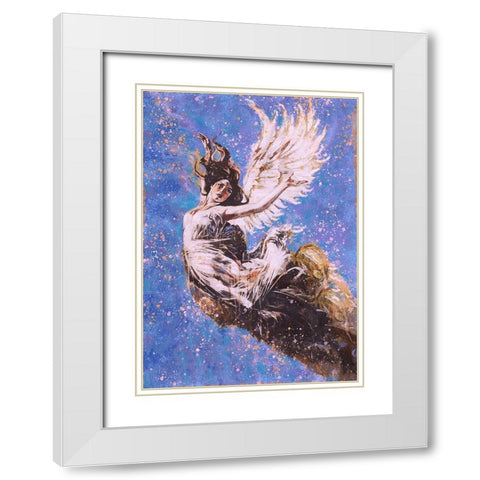 Blue Angel Falling I White Modern Wood Framed Art Print with Double Matting by Wiley, Marta