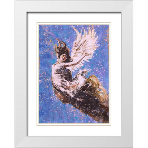 Blue Angel Falling I White Modern Wood Framed Art Print with Double Matting by Wiley, Marta