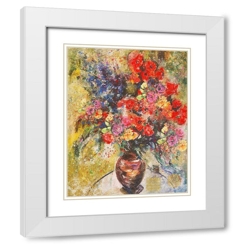 Red And Organge Floral White Modern Wood Framed Art Print with Double Matting by Wiley, Marta