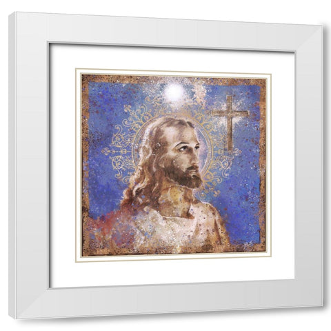 Jesus Rock Star Blue White Modern Wood Framed Art Print with Double Matting by Wiley, Marta