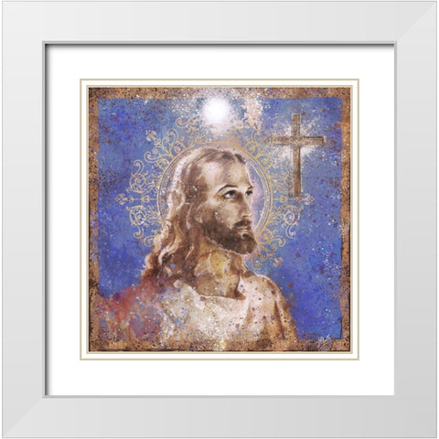 Jesus Rock Star Blue White Modern Wood Framed Art Print with Double Matting by Wiley, Marta