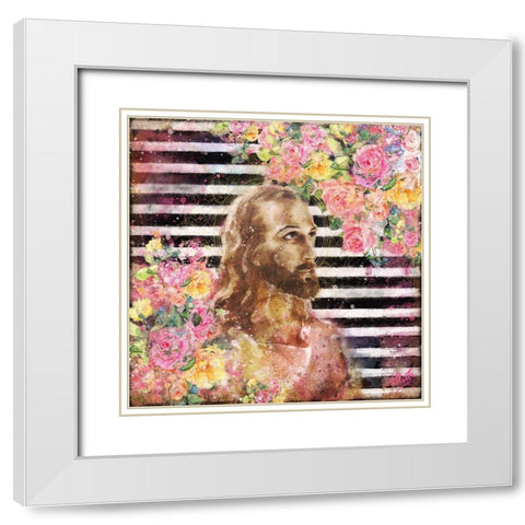 Jesus Rock Star Floral White Modern Wood Framed Art Print with Double Matting by Wiley, Marta