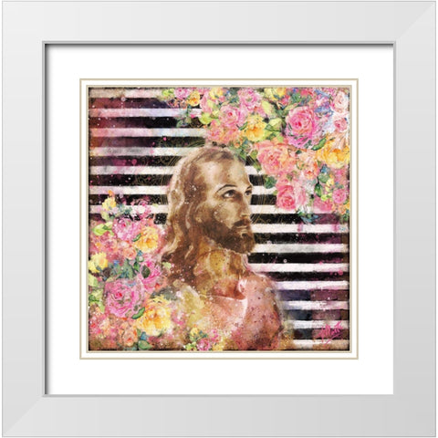 Jesus Rock Star Floral White Modern Wood Framed Art Print with Double Matting by Wiley, Marta