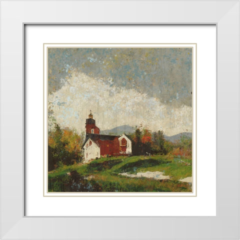 Vermont, Red Barn I White Modern Wood Framed Art Print with Double Matting by Wiley, Marta