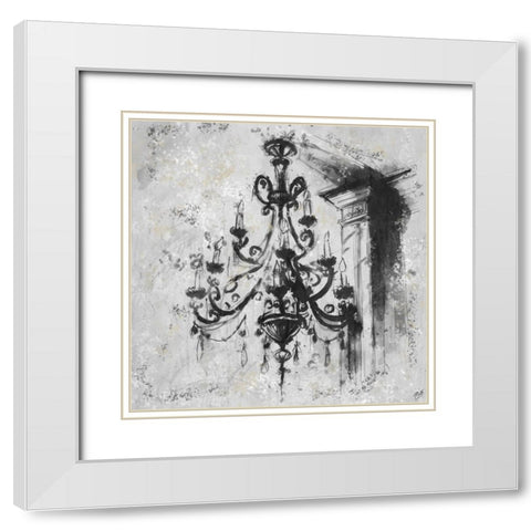 BW Chandelier I White Modern Wood Framed Art Print with Double Matting by Wiley, Marta
