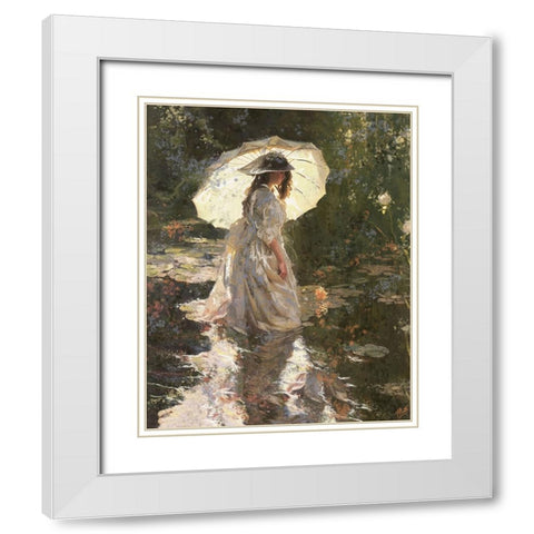 Water lilies Umbrella White Modern Wood Framed Art Print with Double Matting by Wiley, Marta