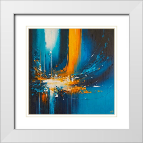 Abstract Blue organge I White Modern Wood Framed Art Print with Double Matting by Wiley, Marta