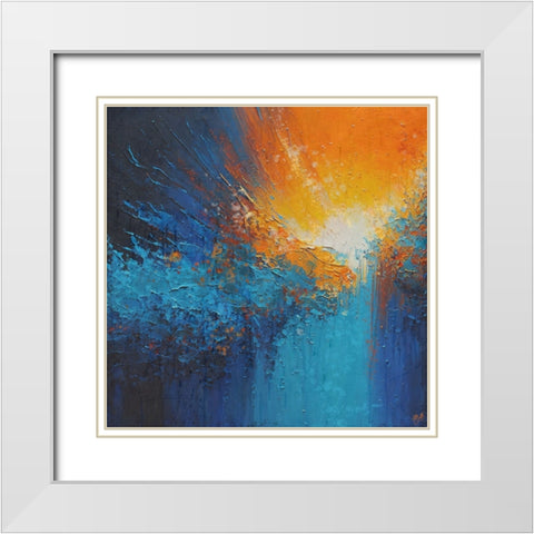 Abstract Blue organge II White Modern Wood Framed Art Print with Double Matting by Wiley, Marta