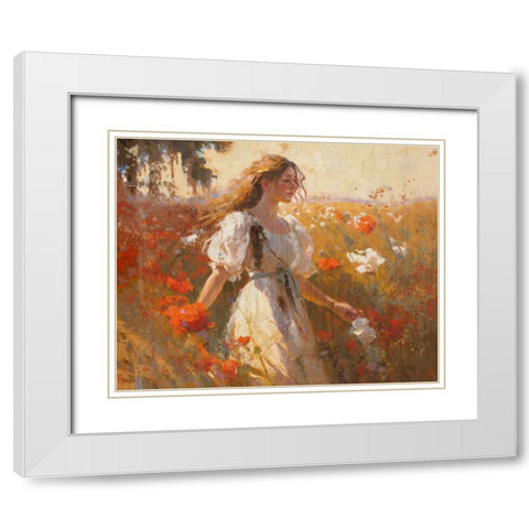 Poppies I White Modern Wood Framed Art Print with Double Matting by Wiley, Marta