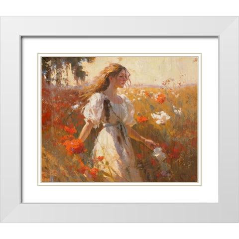 Poppies I White Modern Wood Framed Art Print with Double Matting by Wiley, Marta