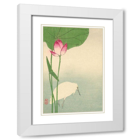 White heron and lotus, 1894 White Modern Wood Framed Art Print with Double Matting by Baison