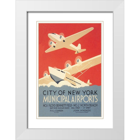 City of New York Municipal Airports (WPA) White Modern Wood Framed Art Print with Double Matting by Herzog, Harry