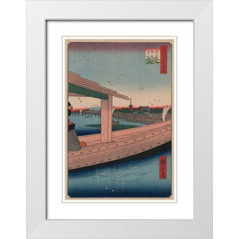 Distant view of Kinryuzan Temple and Azuma Bridge (Azumabashi kinryuzan enbo), 1857 White Modern Wood Framed Art Print with Double Matting by Hiroshige, Ando