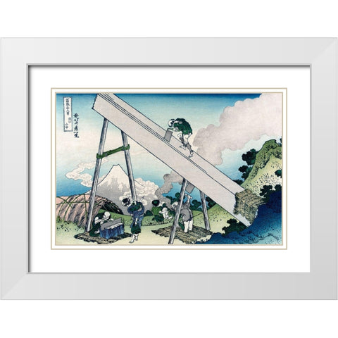 Fuji from a Sawyers View, 1830 White Modern Wood Framed Art Print with Double Matting by Hokusai