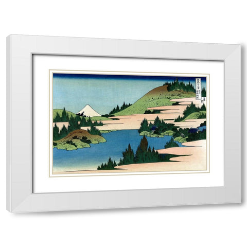 Lake of Hakone in Sagami Province, 1830 White Modern Wood Framed Art Print with Double Matting by Hokusai