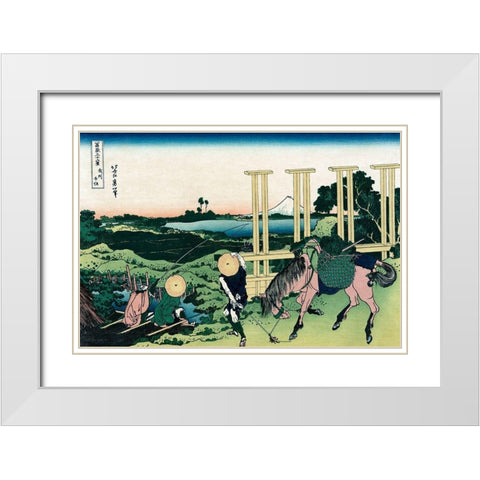 Senju in Musashi Province, 1830 White Modern Wood Framed Art Print with Double Matting by Hokusai
