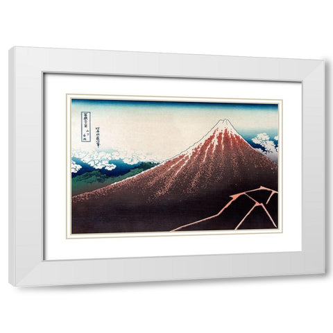 Rainstorm Beneath the Summit, 1830 White Modern Wood Framed Art Print with Double Matting by Hokusai