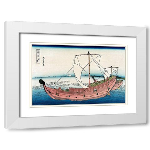 Kazusa Sea Route, 1830 White Modern Wood Framed Art Print with Double Matting by Hokusai