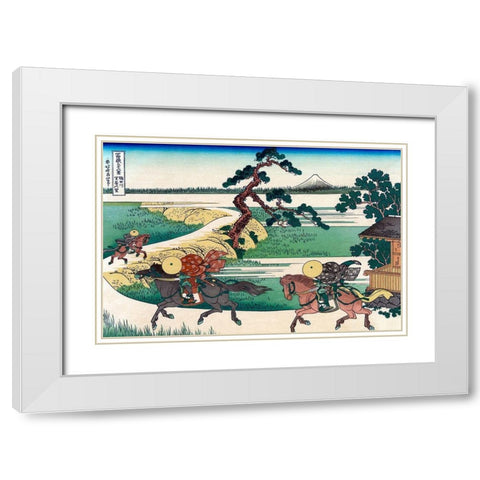 Village of Sekiya at Sumida River, 1830 White Modern Wood Framed Art Print with Double Matting by Hokusai