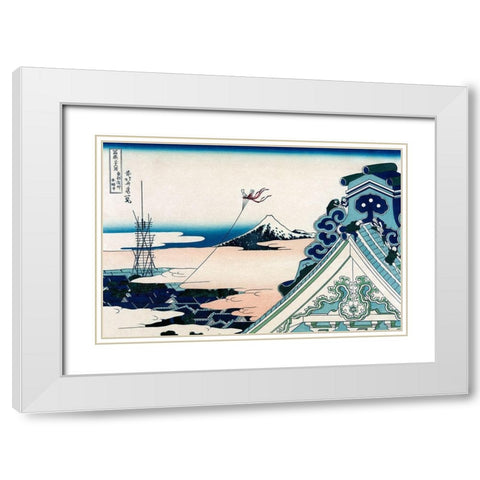 Asakusa Honganji Temple in the Eastern Capital, Edo, 1830 White Modern Wood Framed Art Print with Double Matting by Hokusai