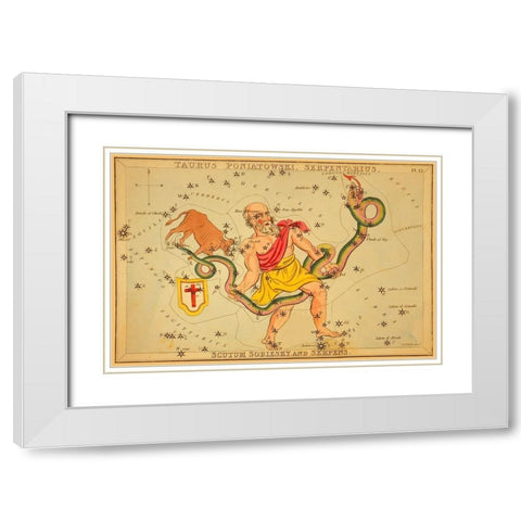 Taurus Poniatowski, Serpentarius, Scutum Sobiesky, and Serpens, 1825 White Modern Wood Framed Art Print with Double Matting by Aspin, Jehoshaphat