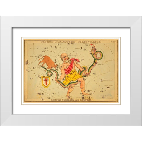 Taurus Poniatowski, Serpentarius, Scutum Sobiesky, and Serpens, 1825 White Modern Wood Framed Art Print with Double Matting by Aspin, Jehoshaphat