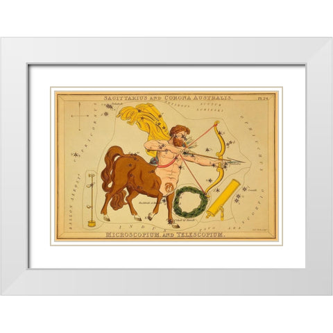 Sagittarius and Corona Australis, Microscopium, and Telescopium, 1825 White Modern Wood Framed Art Print with Double Matting by Aspin, Jehoshaphat