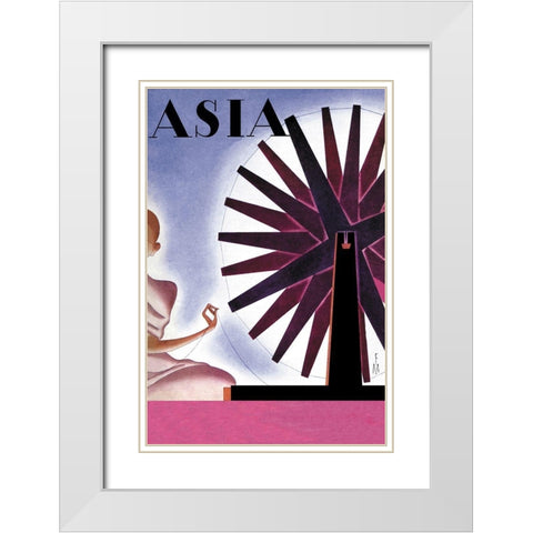 Indias Symbolic Wheel with Title, 1932 White Modern Wood Framed Art Print with Double Matting by McIntosh, Frank