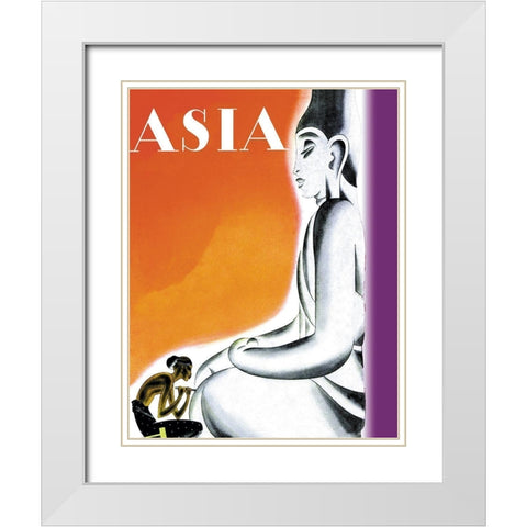 Burmese Sculptor at the Knees of Buddha with Title, 1933 White Modern Wood Framed Art Print with Double Matting by McIntosh, Frank