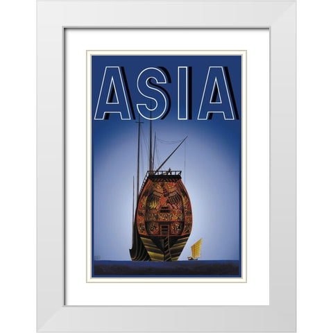 Chinese Junks with Title, 1934 White Modern Wood Framed Art Print with Double Matting by McIntosh, Frank