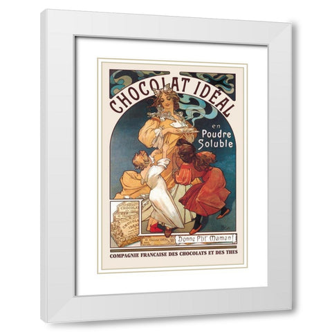 Chocolat Ideal, 1897 White Modern Wood Framed Art Print with Double Matting by Mucha, Alphonse
