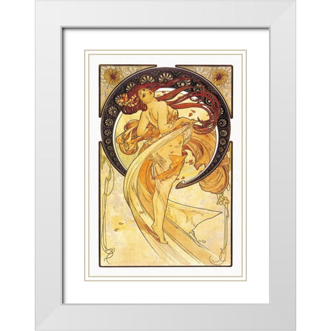 Dance (Golden), 1898 White Modern Wood Framed Art Print with Double Matting by Mucha, Alphonse