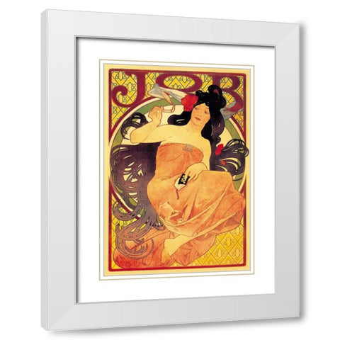Job White Modern Wood Framed Art Print with Double Matting by Mucha, Alphonse