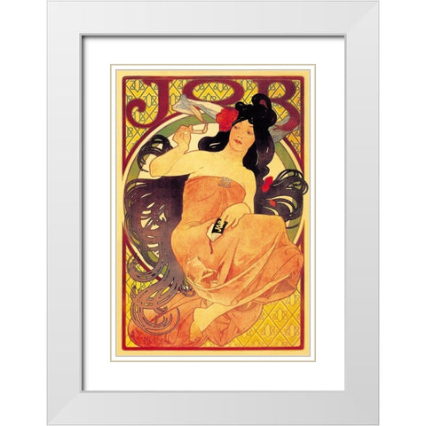 Job White Modern Wood Framed Art Print with Double Matting by Mucha, Alphonse