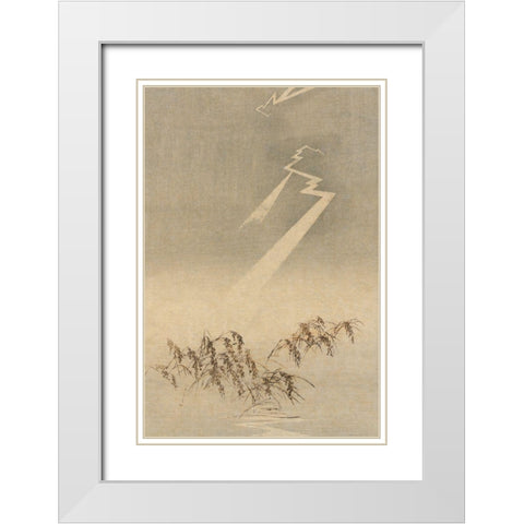 Thunder and lightning over rice grain, 1900 White Modern Wood Framed Art Print with Double Matting by Unknown