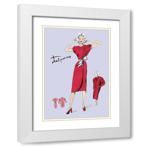 Red Dress with Matching Overcoat, 1947 White Modern Wood Framed Art Print with Double Matting by Unknown