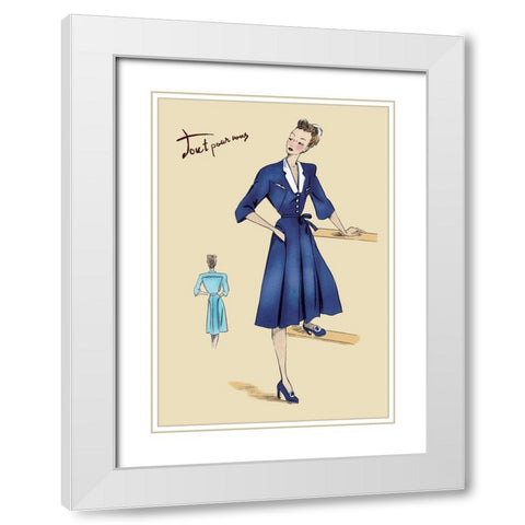 Blue Daytime Dress with Collar and Belt, 1947 White Modern Wood Framed Art Print with Double Matting by Unknown