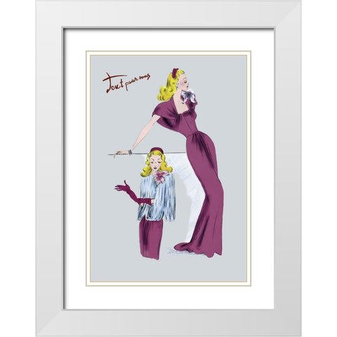Evening Gown with Fur Cape, 1947 White Modern Wood Framed Art Print with Double Matting by Unknown