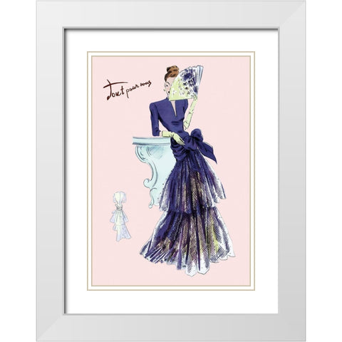 Royal Blue Evening Dress with Fan, 1947 White Modern Wood Framed Art Print with Double Matting by Unknown