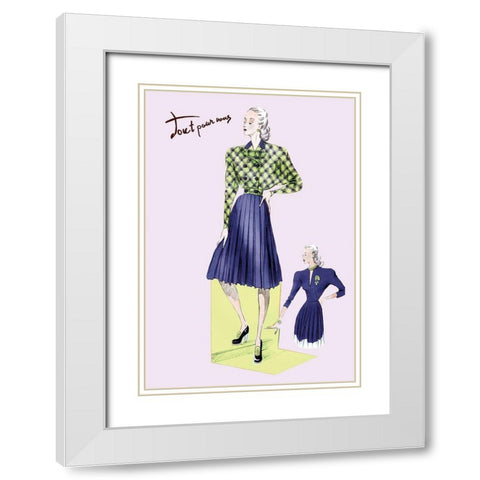Pleated Dress with Plaid Jacket, 1947 White Modern Wood Framed Art Print with Double Matting by Unknown