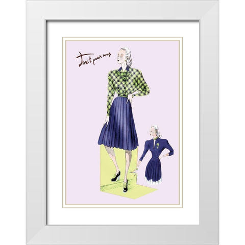 Pleated Dress with Plaid Jacket, 1947 White Modern Wood Framed Art Print with Double Matting by Unknown