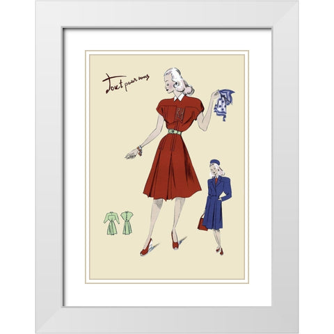 Dress, Coat and Scarf, 1947 White Modern Wood Framed Art Print with Double Matting by Unknown