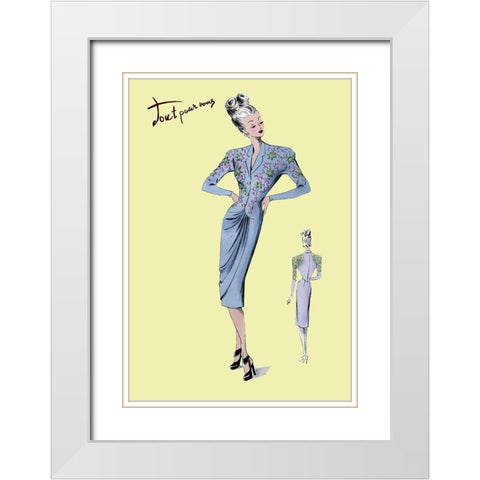 Floral Evening Dress, 1947 White Modern Wood Framed Art Print with Double Matting by Unknown