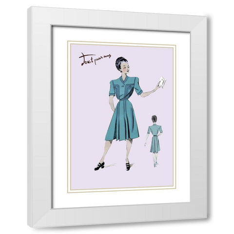 Casual Dress in Turquoise, 1947 White Modern Wood Framed Art Print with Double Matting by Unknown
