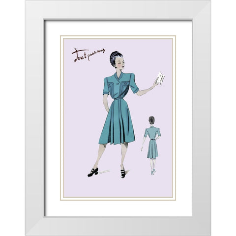 Casual Dress in Turquoise, 1947 White Modern Wood Framed Art Print with Double Matting by Unknown